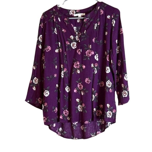 Monday Fun Women's Floral Button Front Burgundy Size S NWOT - Picture 2 of 7